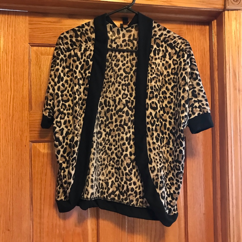 Cheetah print cardigan.